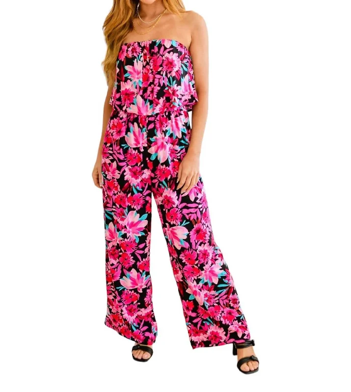 Minimalist Style Life Of The Party Floral Jumpsuit In Blac And Pink