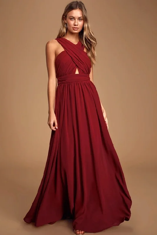 Women Apparel Divine Inspiration Burgundy Halter Maxi Dress