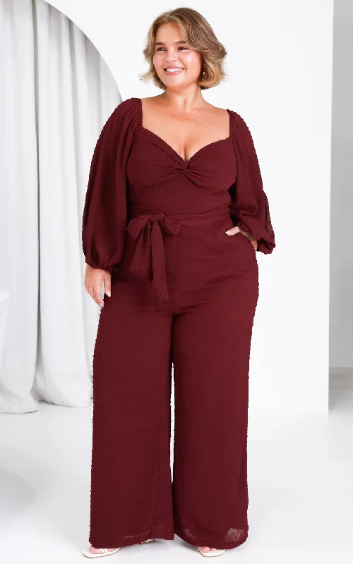 Catch Every Fashion Trend Harry Wide Leg Jumpsuit - Wine Texture