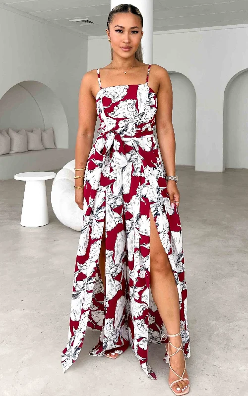 Free Spirited Fashion Lagoon Jumpsuit - Wine Print