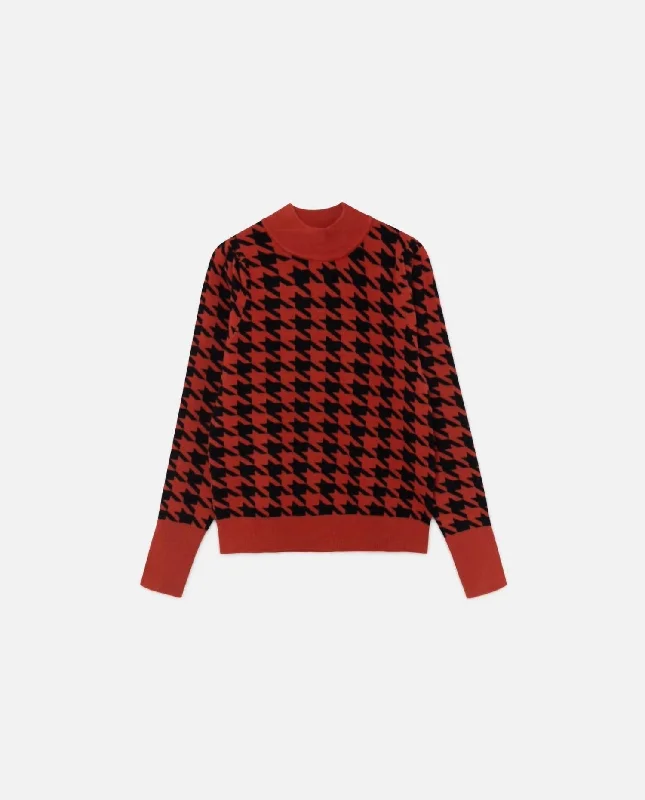 New Arrivals Knit Sweater In Red Houndstooth Print