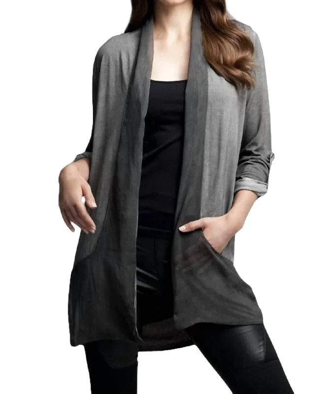 Eclectic Fashion Slash Back Cardigan In Charcoal