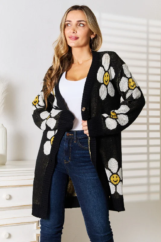 Casual Chic Floral Button Down Longline Cardigan