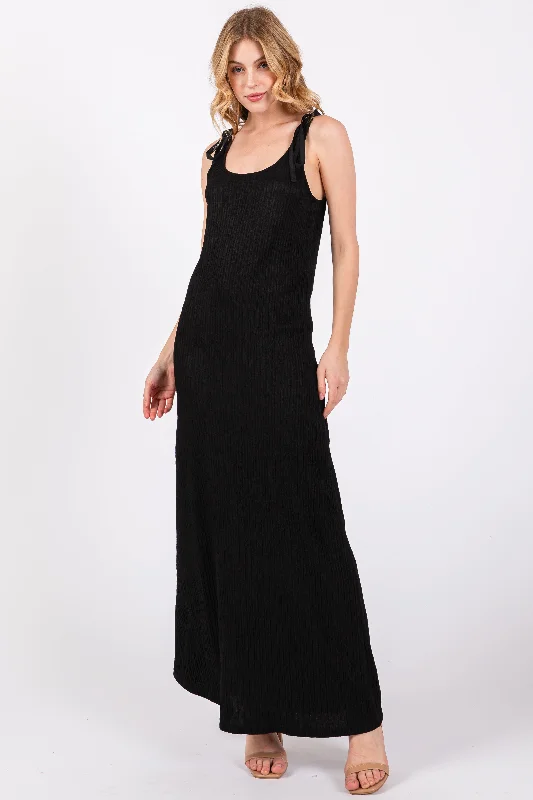 Discover Now Black Textured Tie Strap Midi Dress