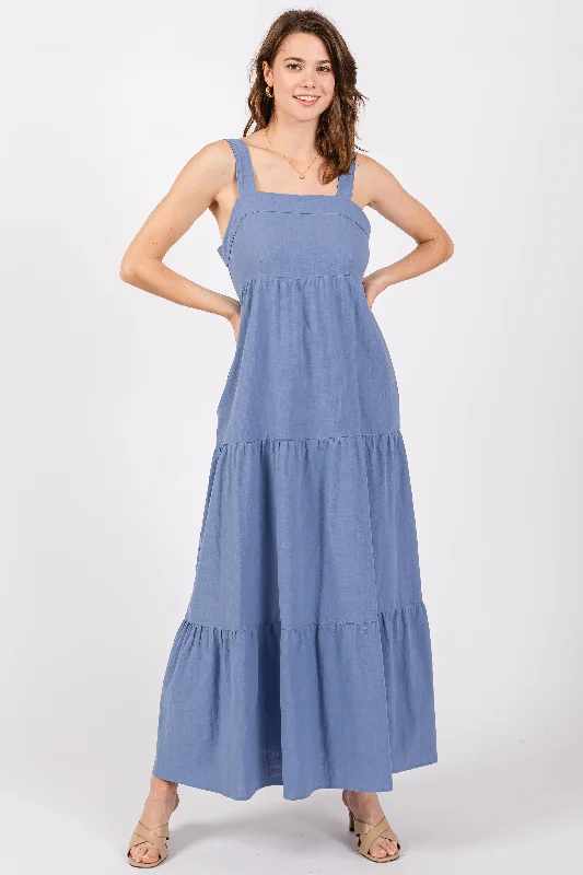 Casual Chic Blue Tiered Maxi Dress