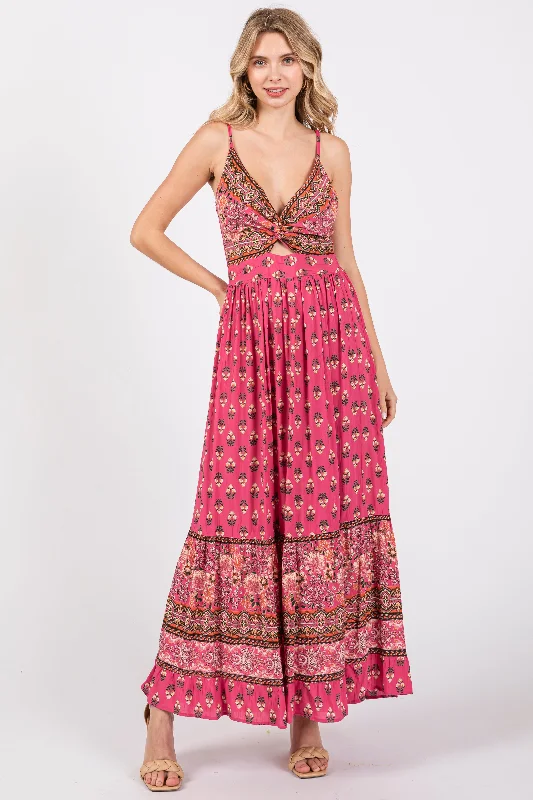 Clothing Sales Fuchsia Floral Cutout Maxi Dress