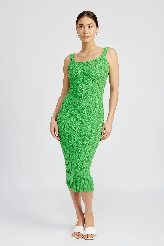 Don't Miss Out Green Wide Rib Knit Midi Dress