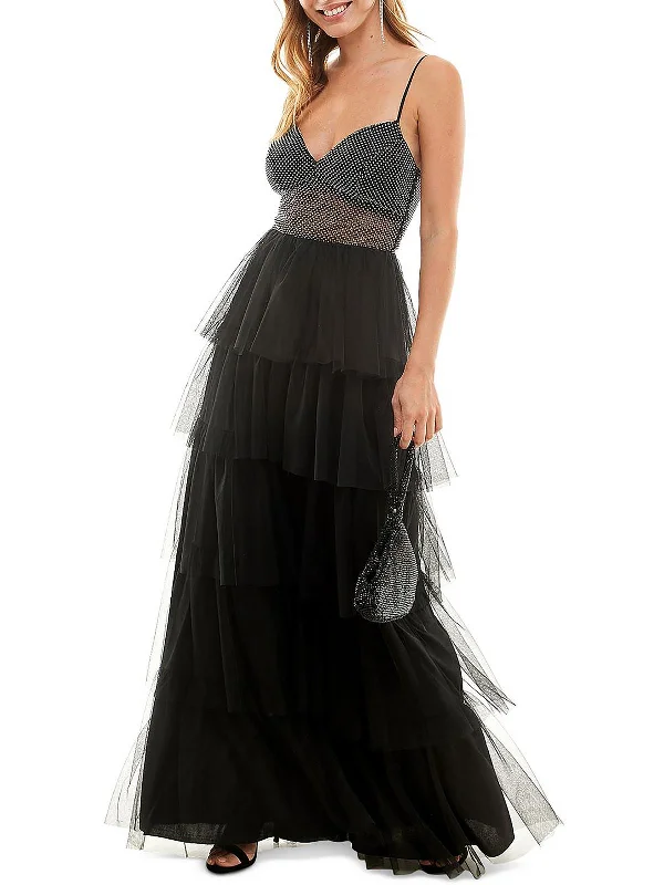 Holiday Gift Guide Sale Juniors Womens Embellished Tiered Evening Dress