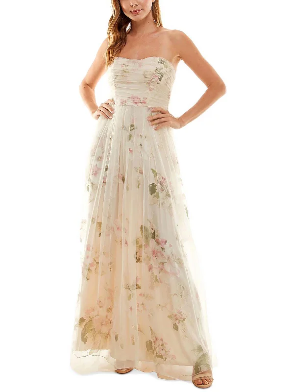 Women Online Clothing Boutiques Juniors Womens Tulle Floral Print Evening Dress