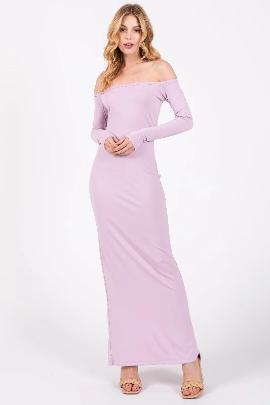 Limited Time Offer Lavender Off Shoulder Long Sleeve Maxi Dress