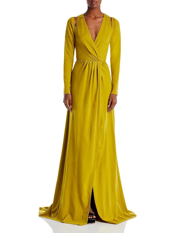 VIP Member Discount Layo Womens Cut-Out Faux Wrap Evening Dress