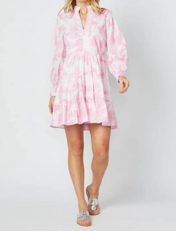 Latest Fashion Long Sleeve Tunic Dress In Pink Bradley