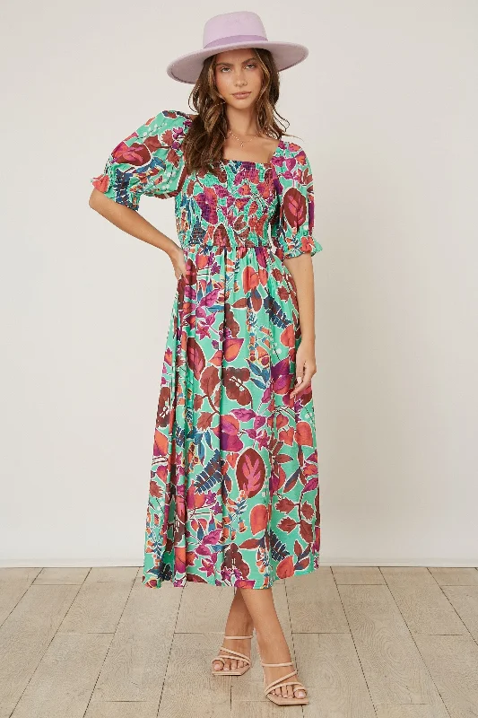 Absurdly Cheap Sale Mint Green Floral Puff Sleeve Maxi Dress