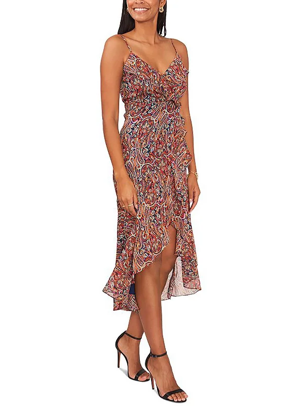 Fashion Forward Femininity Petites Womens Chiffon Printed Midi Dress