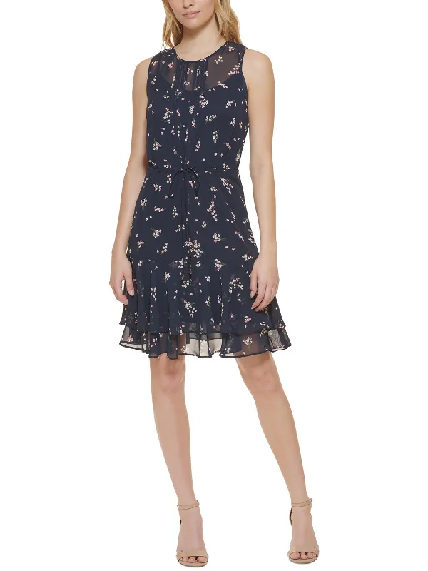 Women's Urban Fashion Petites Womens Floral Mini Fit & Flare Dress