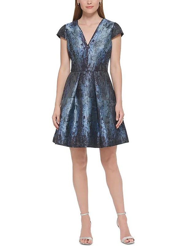 Sophisticated Style Petites Womens Metallic Mini Fit & Flare Dress