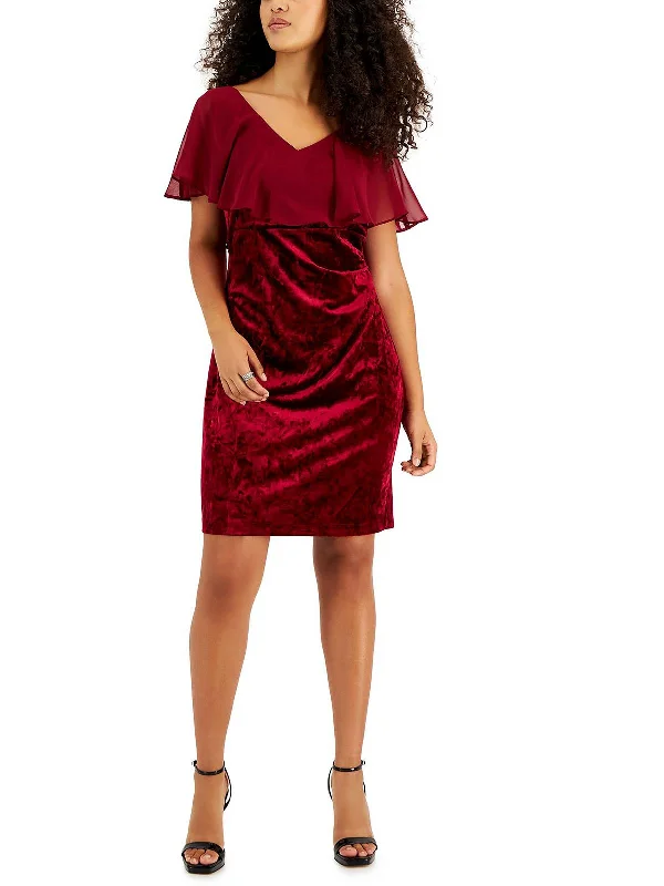 Sophisticated Outfits Petites Womens Velvet Mini Cocktail and Party Dress