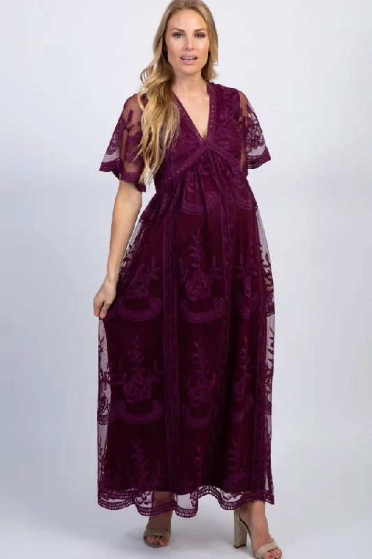 Cool Prices PinkBlush Deep Burgundy Lace Mesh Overlay Maternity Maxi Dress