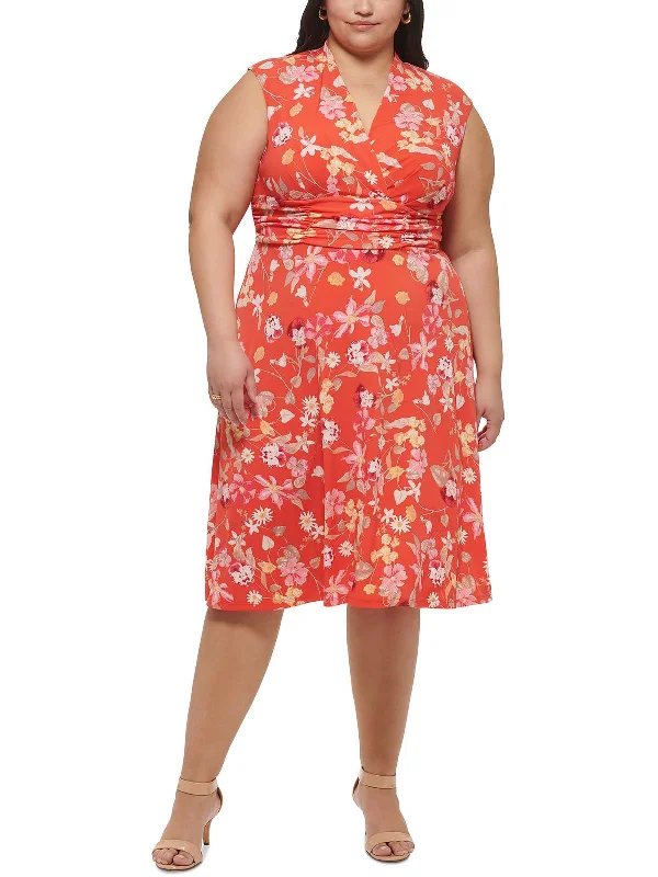 Fashion Sale Plus Womens Jersey Floral Fit & Flare Dress