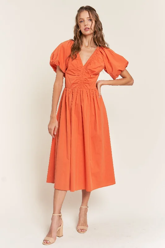 Style Revolution Rust V Neck Midi Dress