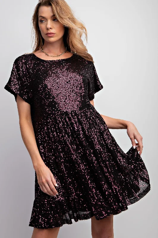 Trendy Women's Wear Wine Tiered Sequin Dress