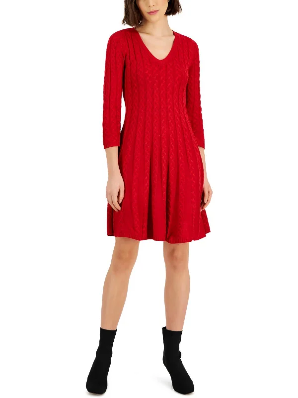 Limited Time Deal Womens Cable Knit V-Neck Sweaterdress