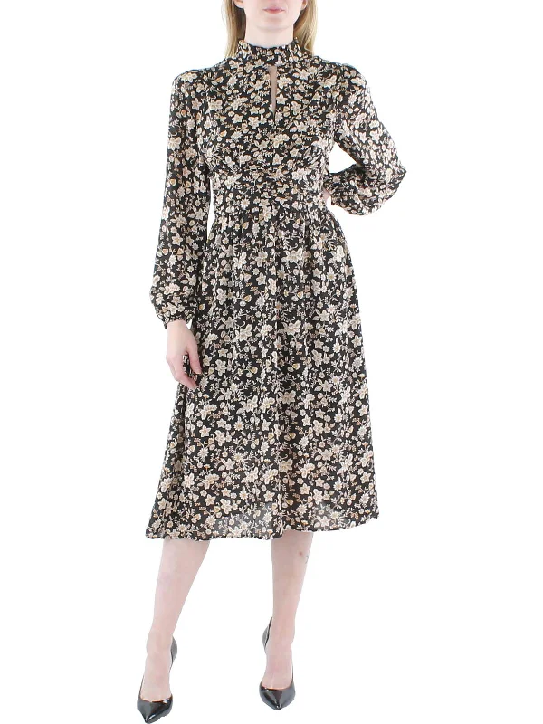 Affordable Online Boutiques Womens Floral Print Cut-Out Midi Dress