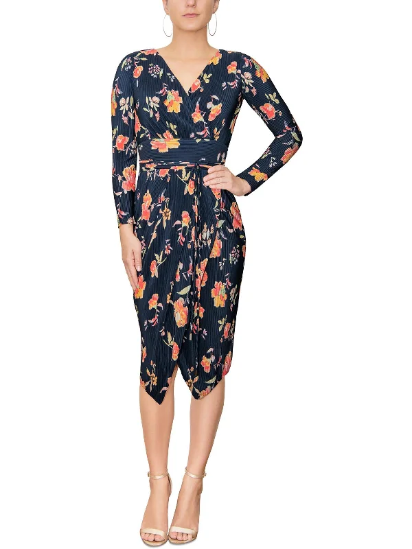 Chic Women's Outfit Ideas Womens Floral Print Mid Calf Wrap Dress