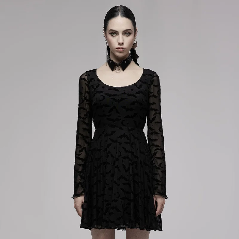 Imeless Style Women's Gothic Bat Printed Flare Sleeved Dress