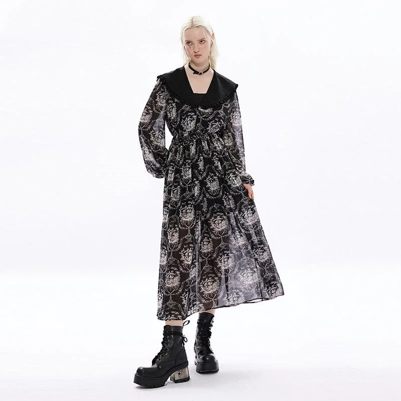 Trendy Women's Apparel for All Seasons Women's Gothic Cat Printed Maxi Chiffon Dress