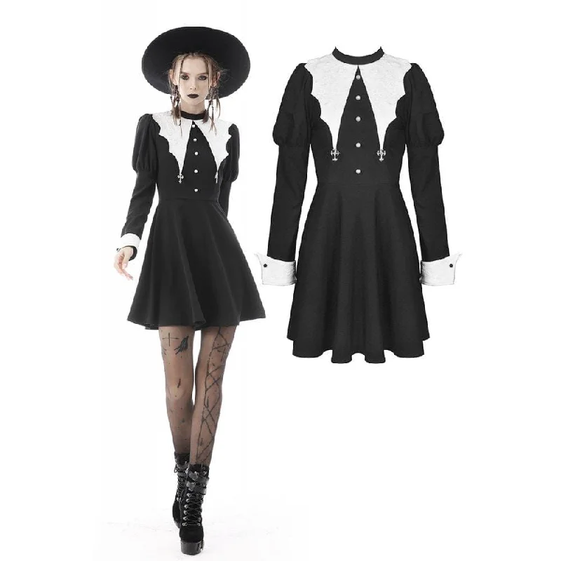 Chic And Comfortable Women's Gothic Double Color Puff Sleeved Bat Dress