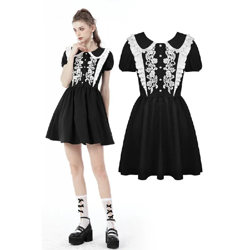 Stylish Looks Women's Gothic Lolita Peter Pan Collar Floral Shirt Dress