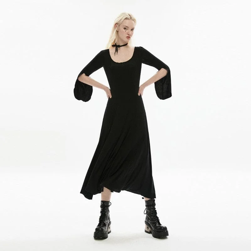 Comfort Meets Fashion Women's Gothic Long Sleeved Black Little Dress