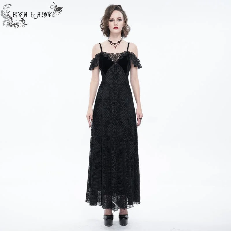 Unleash Your Fashion Women's Gothic Off Shoulder Side Slit Floral Lace Wedding Dress