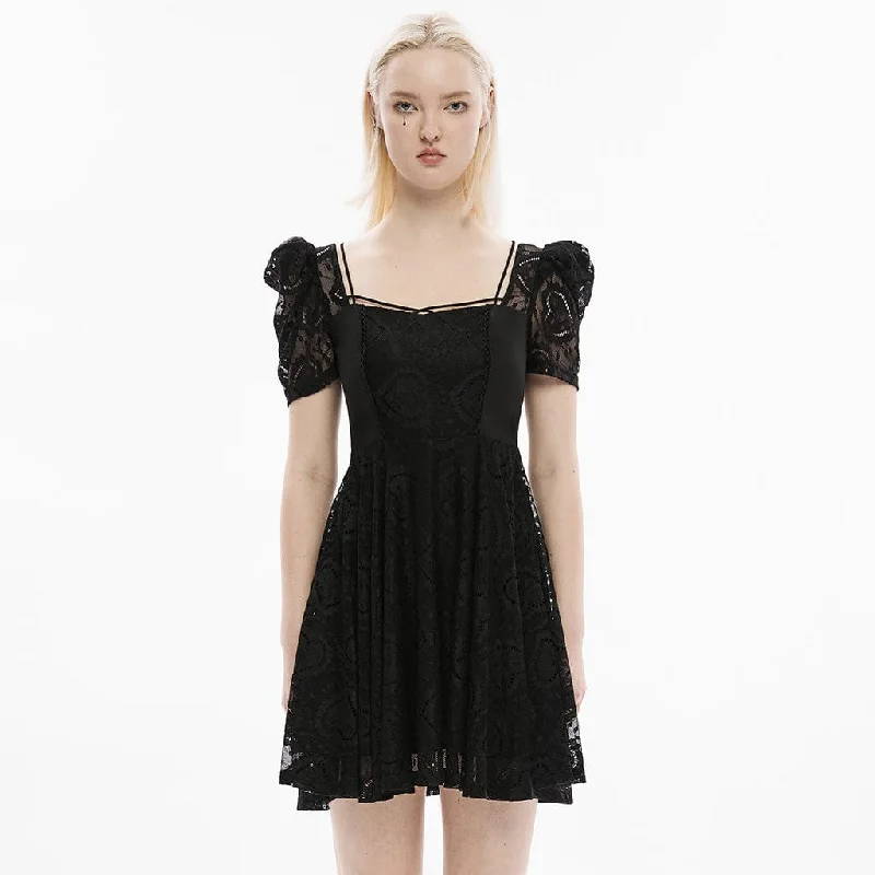 Style Breakthroughs Women's Gothic Puff Sleeved Lace Splice Dress