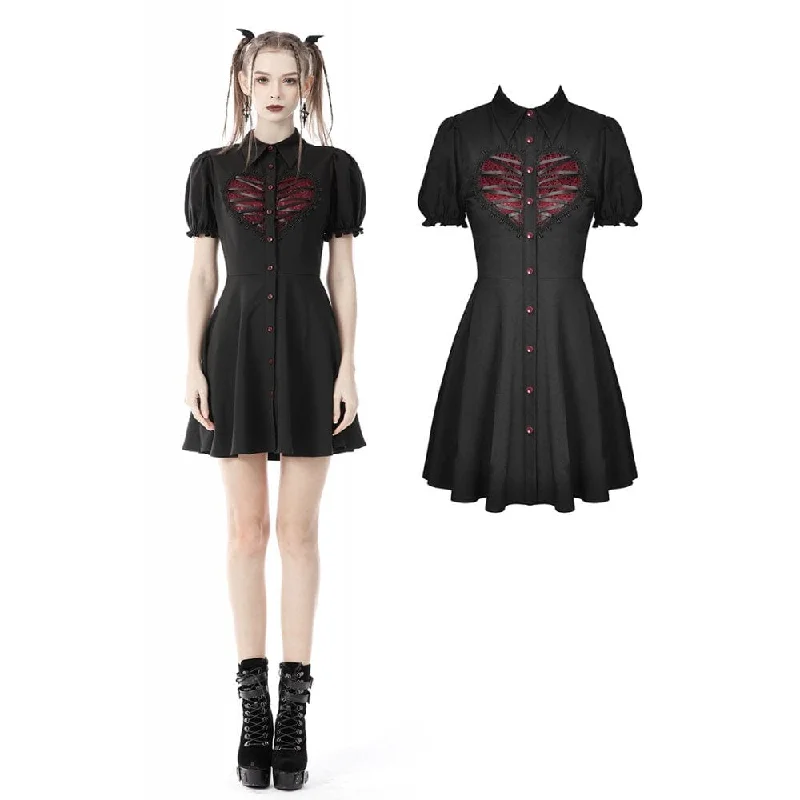 Chic And Edgy Women's Gothic Red Heart Contrast Color Shirt Dress