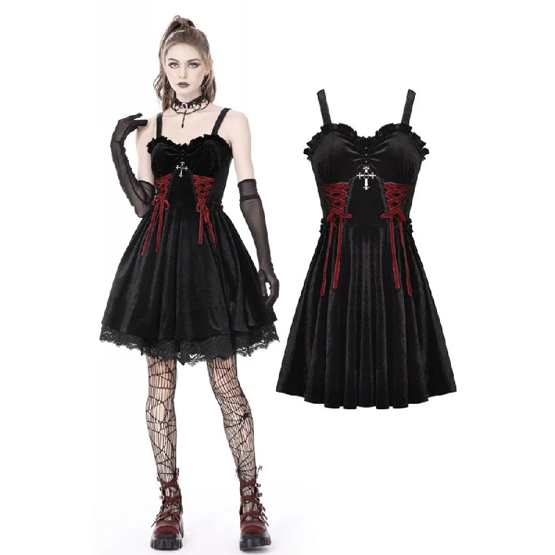 Sophisticated Style Women's Gothic Strappy Cross Velvet Slip Dress