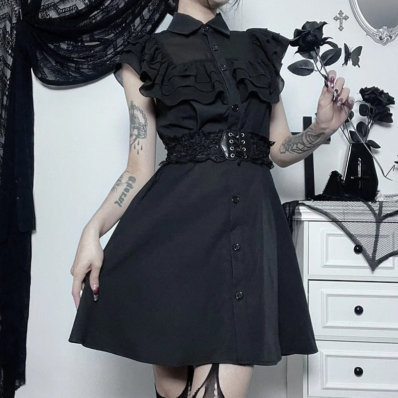 Luxury Fashion Women's Gothic Turn-down Collar Ruffled Dress