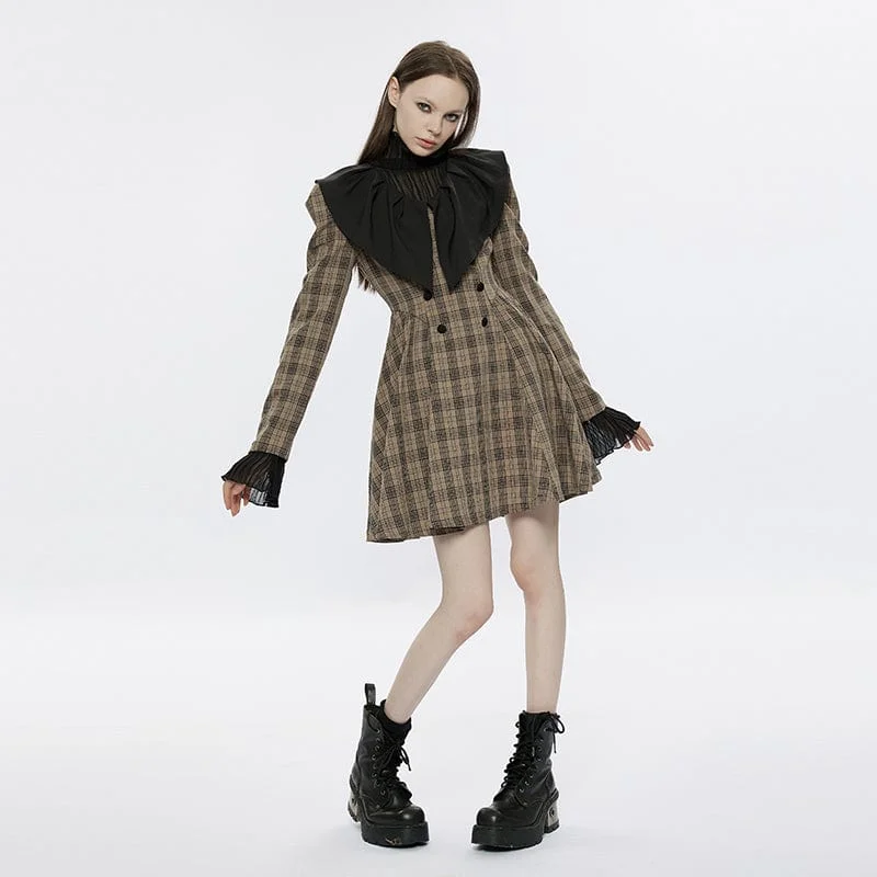 Early Bird Offer Women's Grunge Doll Collar Plaid Dress