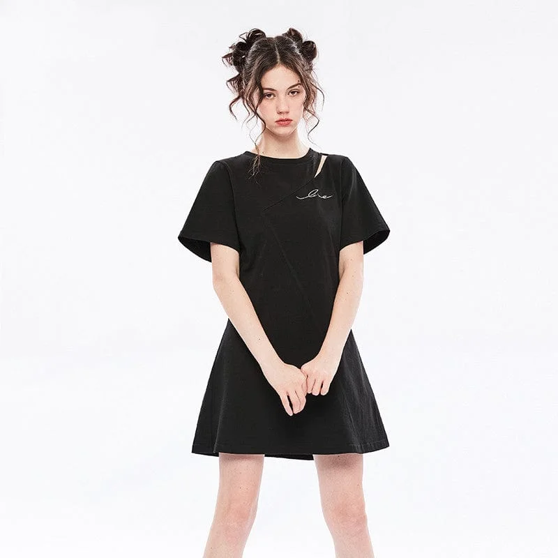 Affordable Women's Fashion Women's Grunge Cutout Casual T-shirt Dress with Belt