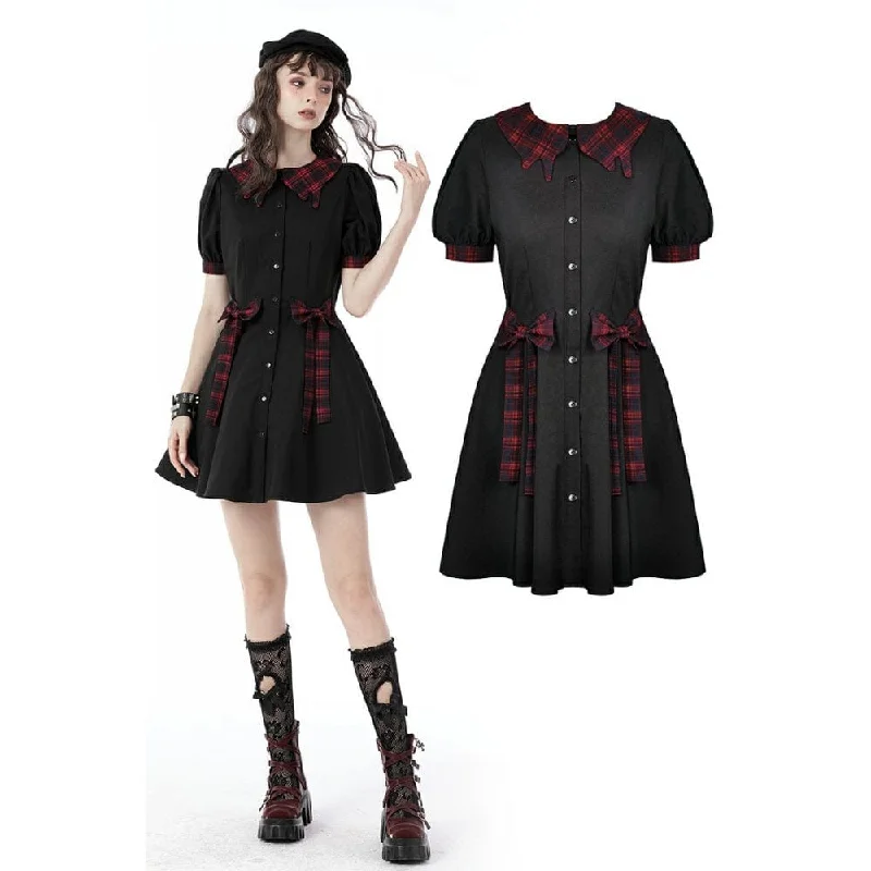 Sophisticated Women's Fashion Women's Grunge Front Button Bowknot Shirt Dress