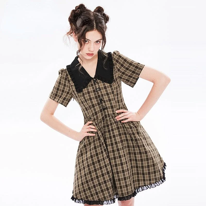 Women's Trendy Outfits Women's Grunge Peter Pan Collar V-neck Plaid Dress