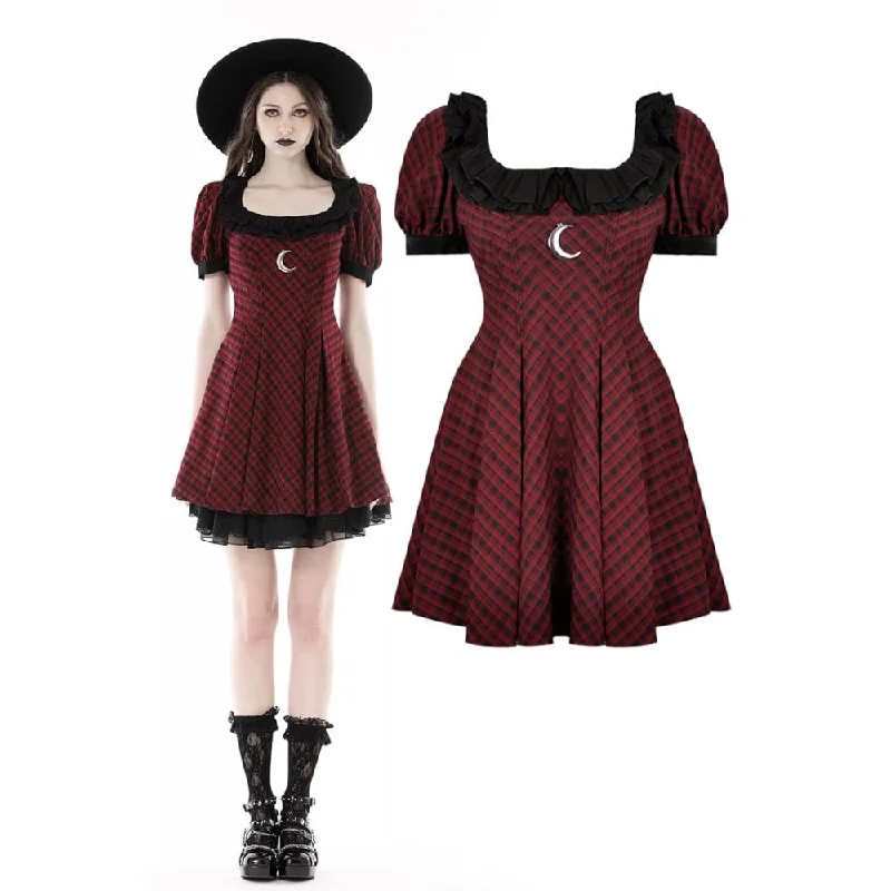 Urban Femme Streetwear Women's Grunge Ruffled Collar Plaid Dress