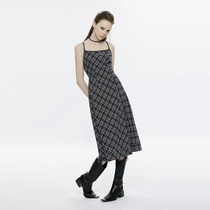 Sale On Sale Women's Grunge Slim Fitted Plaid Slip Dress