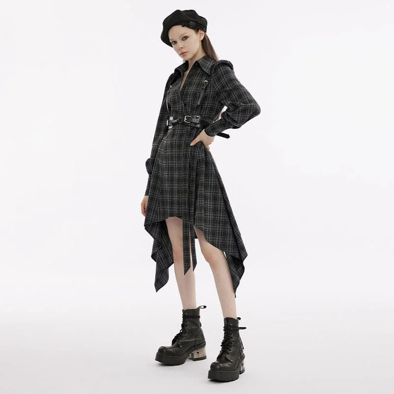 Best Clearance Sales Right Now Women's Grunge Strappy Irregular Plaid Dress