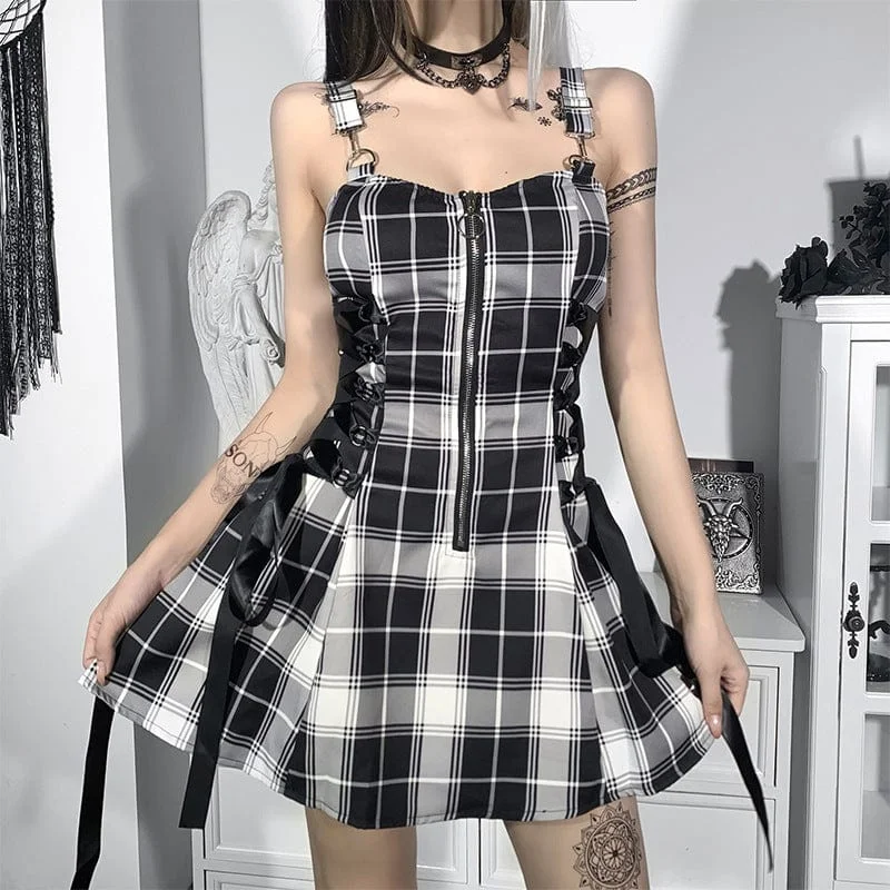 Trendy Fashion For Women Women's Grunge Strappy Plaid Slip Dress