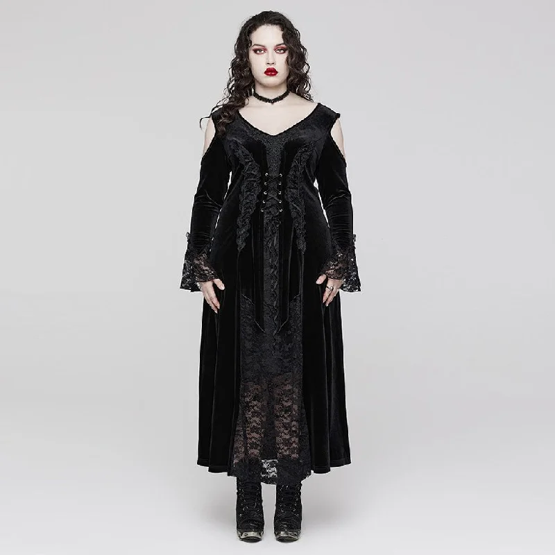 Luxe Women's Fashion Women's Plus Size Gothic Off Shoulder Lace Splice Velvet Dress