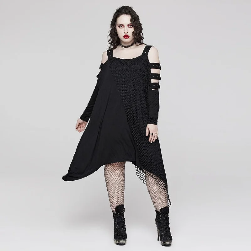 Clearance Sale Women's Plus Size Gothic Off Shoulder Mesh Splice Dress