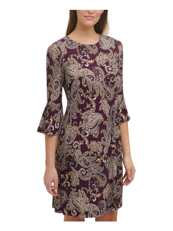 Chic Outfits Womens Printed Bell Sleeve Mini Dress