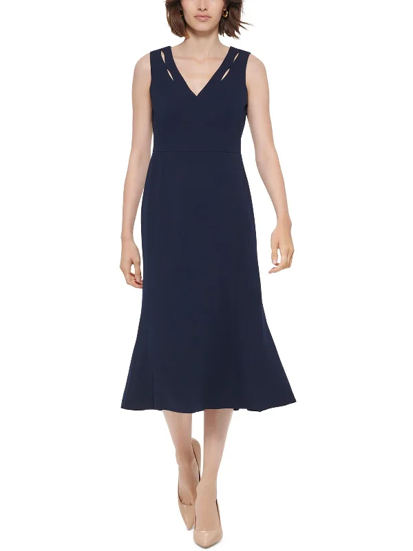 Save Big Womens V-Neck A-Line Midi Dress